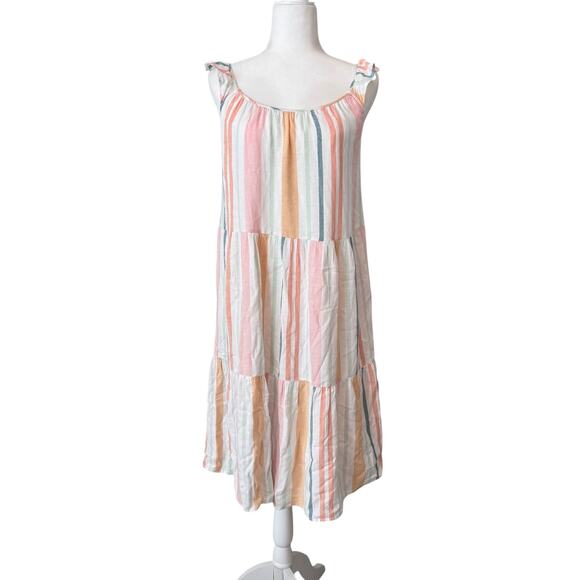 Rails Capri Mellon Stripe Linen Blend‎ Dress Size XS Tiered Layered Pastel - Picture 2 of 10